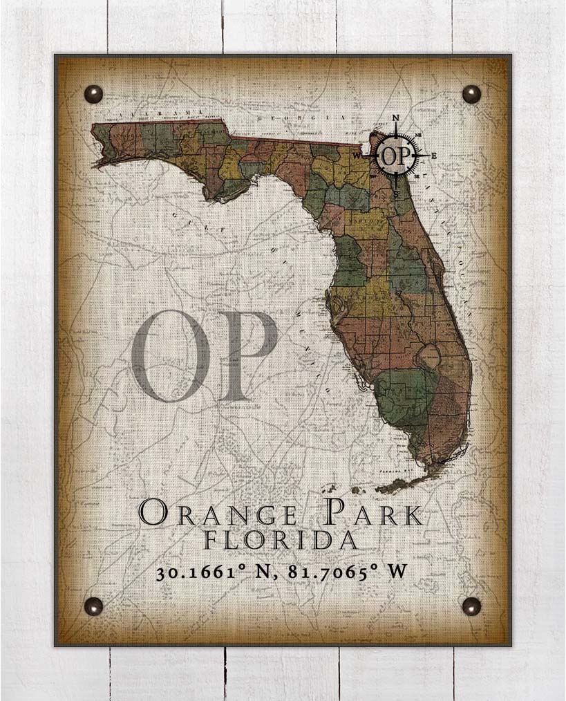 Orange Park Florida Vintage Design Board Mounted Canvas Print