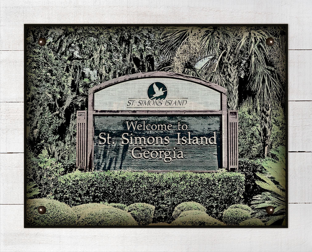 St Simons Welcome Sign - Board Mounted Canvas Print