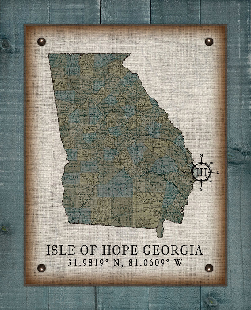 Isle Of Hope Georgia Vintage Design Board Mounted Canvas Print