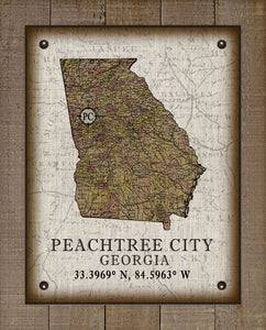 Peachtree City Georgia Vintage Design Board Mounted Canvas Print