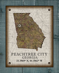 Peachtree City Georgia Vintage Design Board Mounted Canvas Print