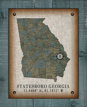 Load image into Gallery viewer, Statesboro Georgia Vintage Design Board Mounted Canvas Print
