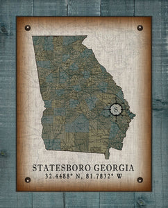 Statesboro Georgia Vintage Design Board Mounted Canvas Print