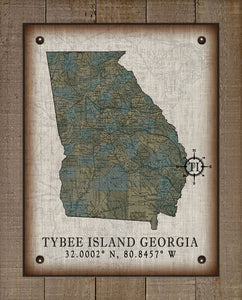 Tybee Island Georgia Vintage Design (sea oats) Board Mounted Canvas Print