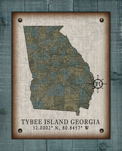 Tybee Island Georgia Vintage Design (sea oats) Board Mounted Canvas Print