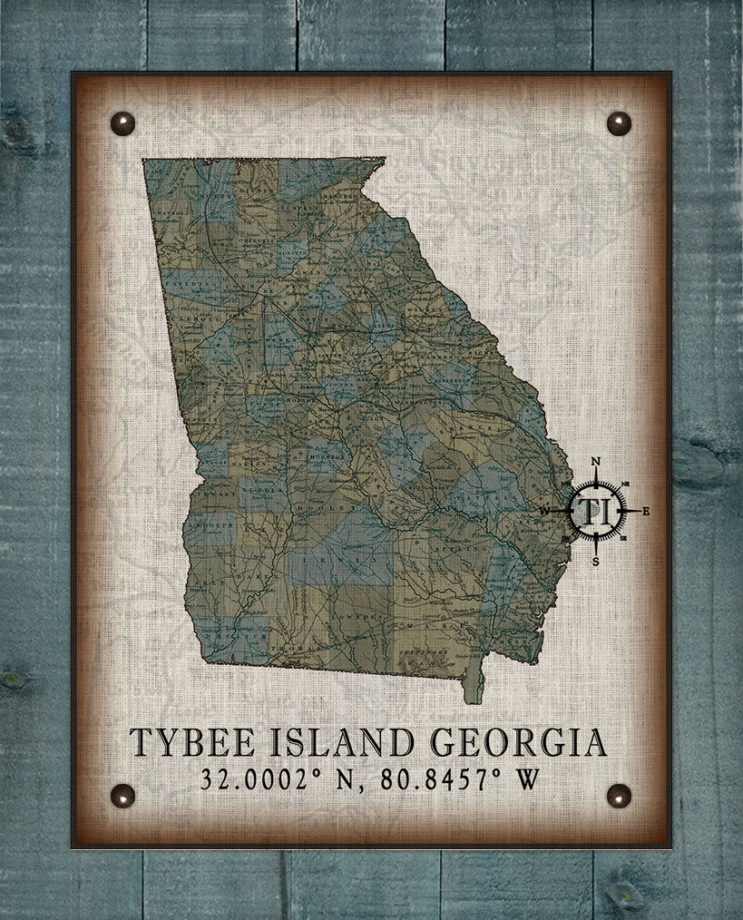 Tybee Island Georgia Vintage Design (sea oats) Board Mounted Canvas Print