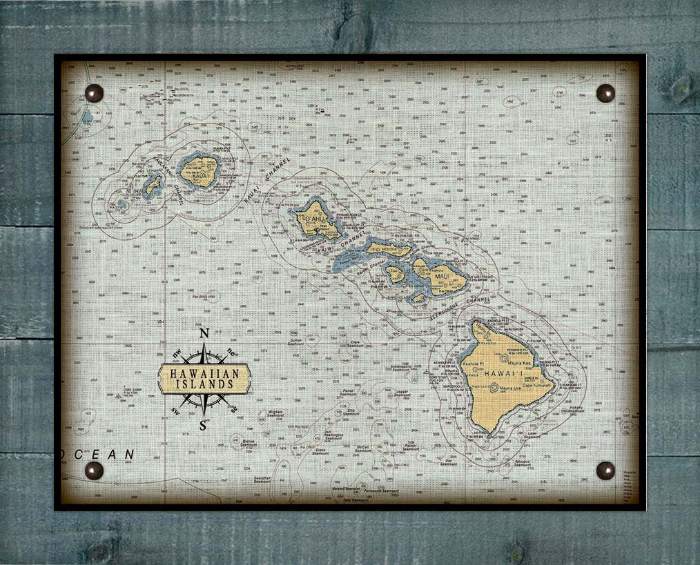 Hawaii Nautical Chart Board Mounted Canvas Print