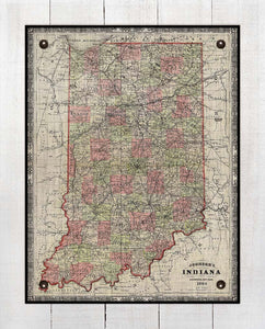 1864 Indiana Map - Board Mounted Canvas Print