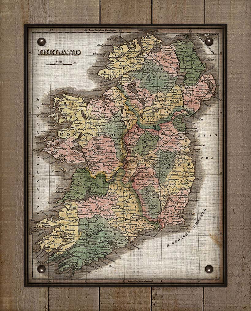 1800s Ireland Map - Board Mounted Canvas Print