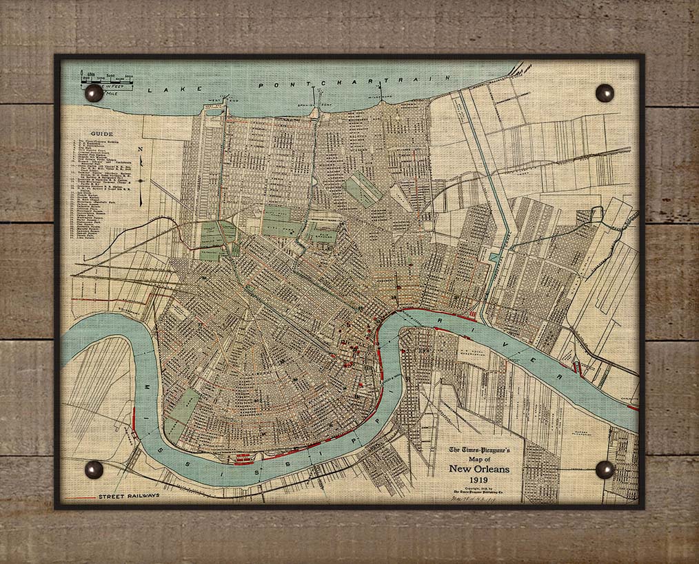 1919 New Orleans Map - Board Mounted Canvas Print