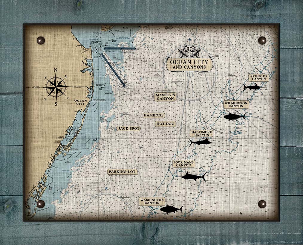 Maryland Ocean City And Canyons Nautical Chart - Board Mounted Canvas Print