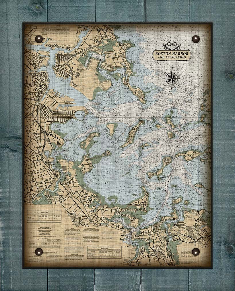 Copy of Boston Harbor Massachusettes Nautical Chart (Vertical) - Board Mounted Canvas Print
