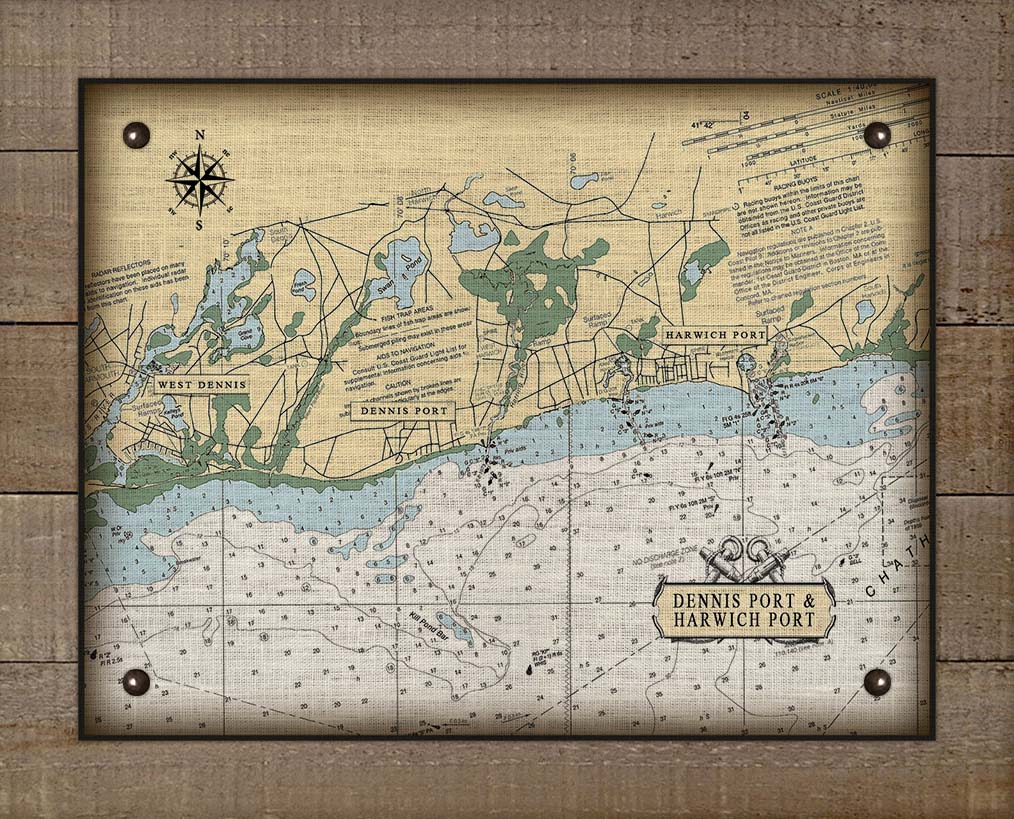 Dennis & Harwich Cape Cod  Nautical Chart Board Mounted Canvas Print