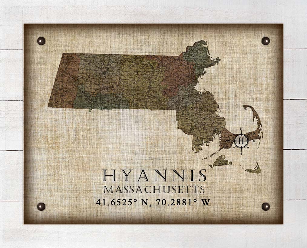Hyannis Massachusetts Vintage Design - Board Mounted Canvas Print