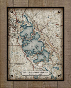 Lake Chaubunagungamaug ( Webster Lake ) Massachussetts Map  - Board Mounted Canvas Print