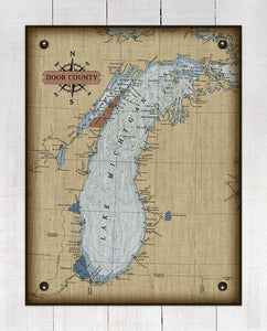 Door County Lake Michigan Map - Board Mounted Canvas Print