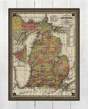 Load image into Gallery viewer, 1853 Michigan Map - Board Mounted Canvas Print
