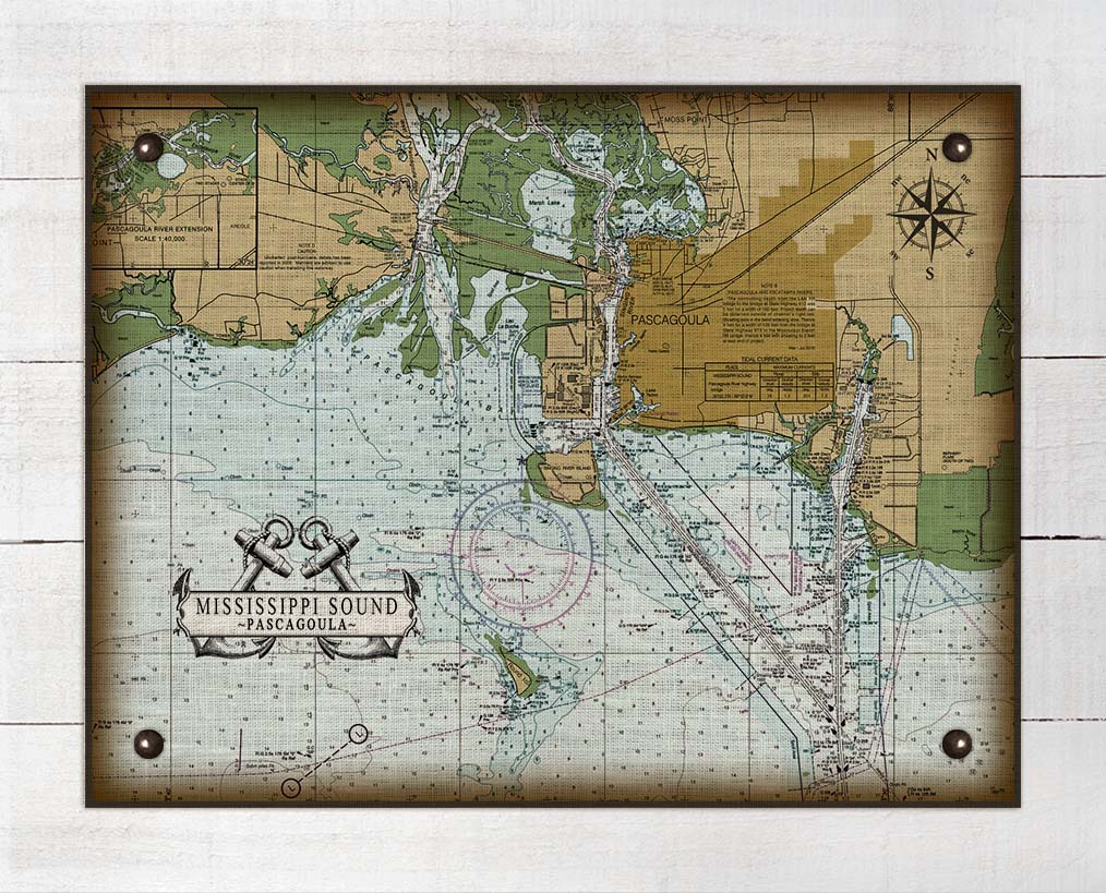 Pascagoula Mississippi Nautical Chart Board Mounted Canvas Print The