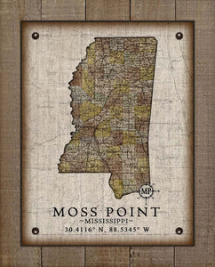 Moss Point Mississippi Vintage Design - Board Mounted Canvas Print