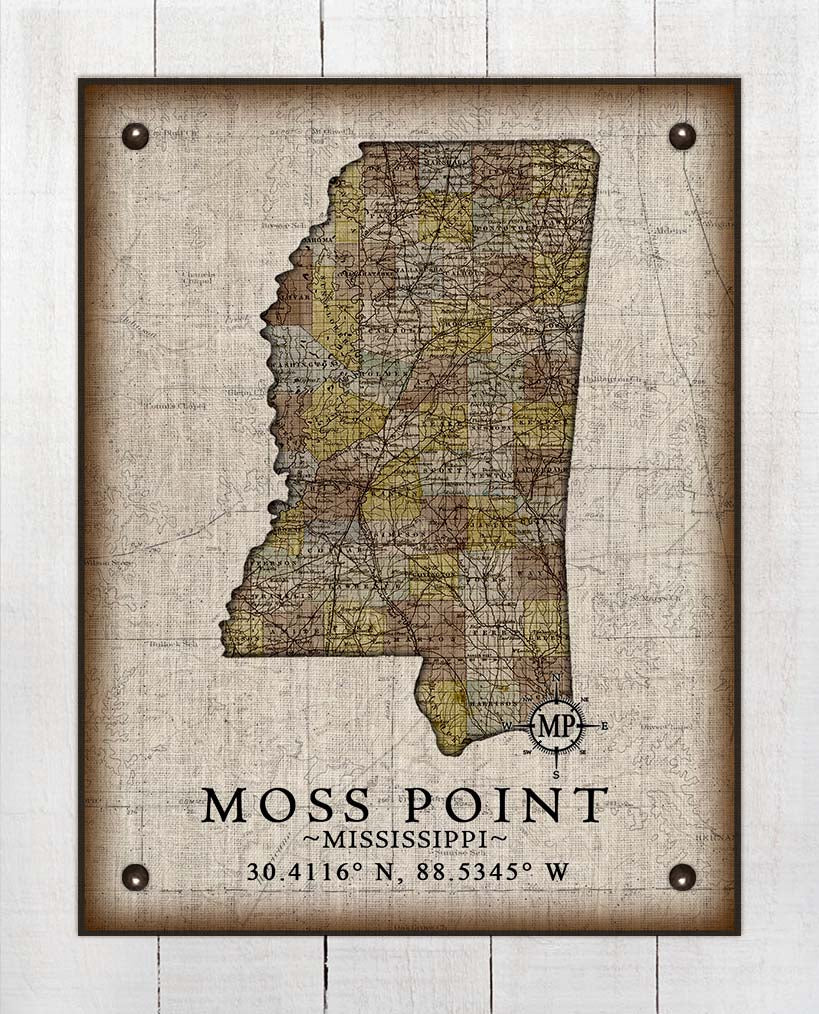 Moss Point Mississippi Vintage Design - Board Mounted Canvas Print