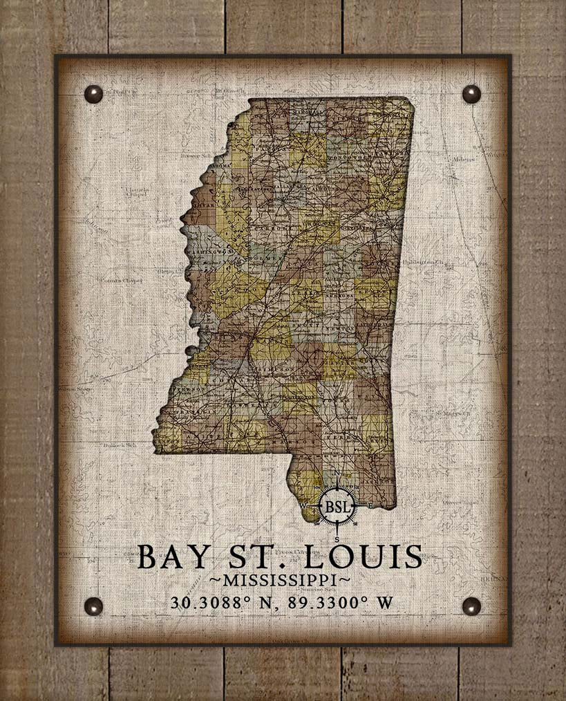 Bay St Louis Mississippi Vintage Design - Board Mounted Canvas Print