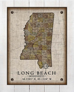 Long Beach Mississippi Vintage Design - Board Mounted Canvas Print