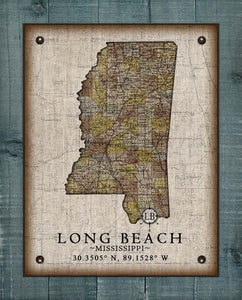 Long Beach Mississippi Vintage Design - Board Mounted Canvas Print
