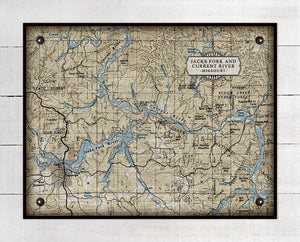 Missouri- Jacks Fork And Current Rivers  Nautical Chart -  Board Mounted Canvas Print