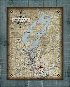 Lake Placid & Mirror Lake Map - Board Mounted Canvas Print