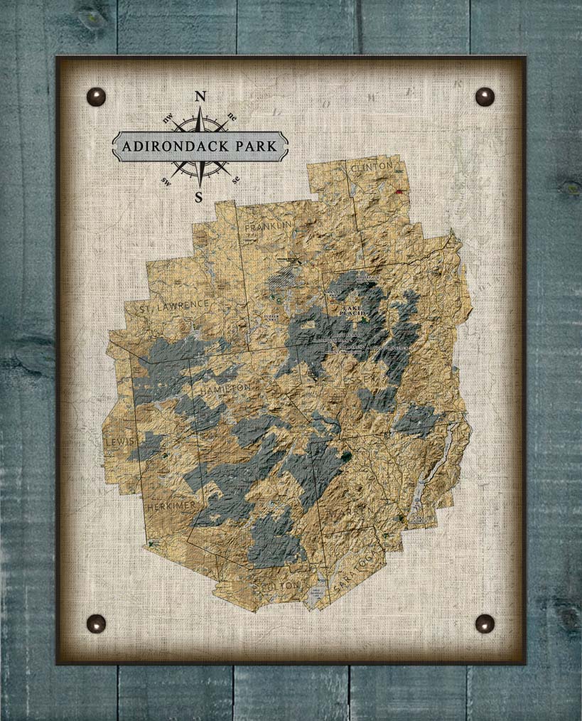 Adirondack Park Map - Board Mounted Canvas Print