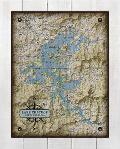Lake Chatuge North Carolina Map Design   - Board Mounted Canvas Print