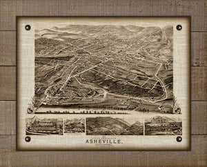 1891 Asheville North Carolina Birdseye Map - Board Mounted Canvas Print