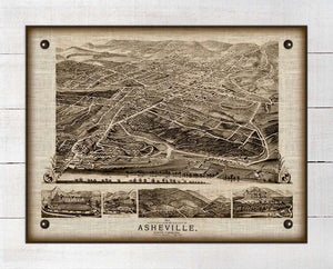 1891 Asheville North Carolina Birdseye Map - Board Mounted Canvas Print