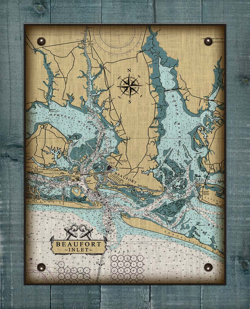 Beaufort North Carolina Nautical Chart - Board Mounted Canvas Print