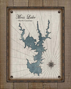 Moss Lake North Carolina Map Design (2)  - Board Mounted Canvas Print