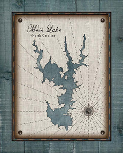 Moss Lake North Carolina Map Design (2)  - Board Mounted Canvas Print