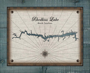 Rhodhiss Lake North Carolina Map Design   - Board Mounted Canvas Print