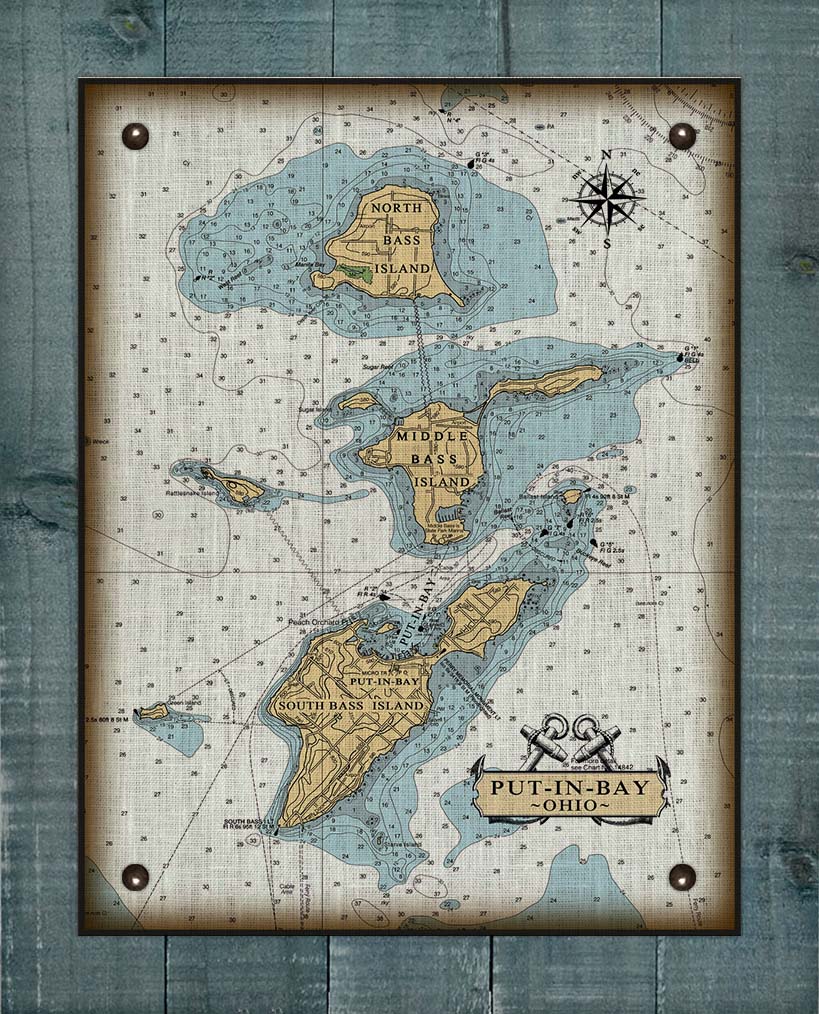 Put-In-Bay & Bass Islands Ohio Nautical Chart  (3) - Board Mounted Canvas Print