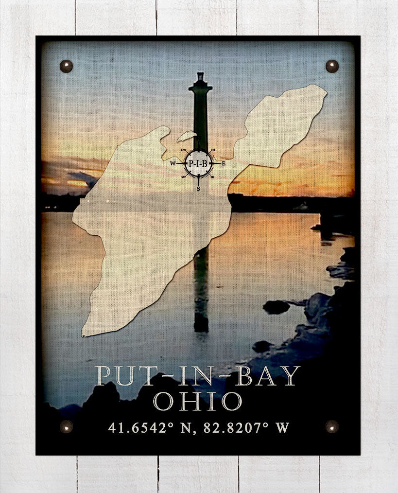 Put-In-Bay - Ohio -  Light House And Map -  Design -3- Vertical (3) - Board Mounted Canvas Print