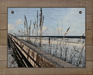 Sea Oats And Railing - Board Mounted Canvas Print