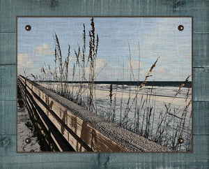 Sea Oats And Railing - Board Mounted Canvas Print