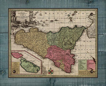 Load image into Gallery viewer, 1700s Sicily Map - Board Mounted Canvas Print
