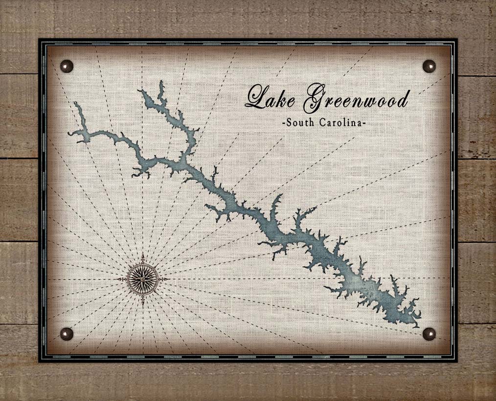 Lake Greenwood South Carolina Map Design - Board Mounted Canvas Print