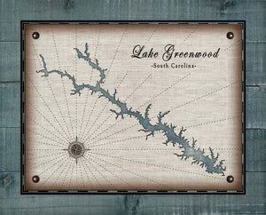 Lake Greenwood South Carolina Map Design - Board Mounted Canvas Print