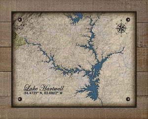 Lake Hartwell South Carolina Map Design - Board Mounted Canvas Print
