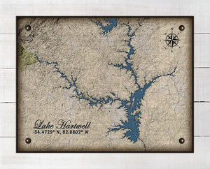 Lake Hartwell South Carolina Map Design - Board Mounted Canvas Print