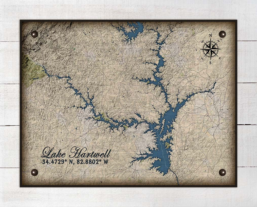 Lake Hartwell South Carolina Map Design - Board Mounted Canvas Print
