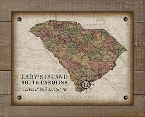 Lady's Island South Carolina Vintage Design - Board Mounted Canvas Print