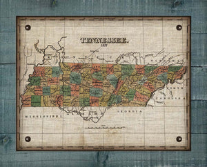 1827 Tennessee Map Design - Board Mounted Canvas Print
