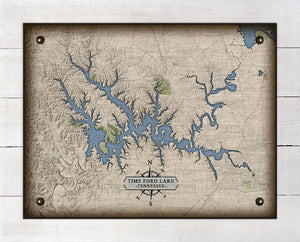 Tims Ford Lake Tennessee Map Design - Board Mounted Canvas Print